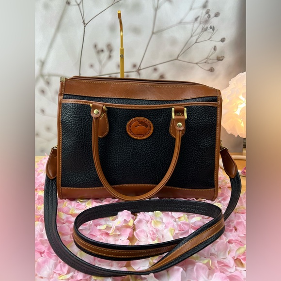 Dooney & Bourke Black Peppled Tan Leather Satchel Hand Bag - Picture 10 of 13